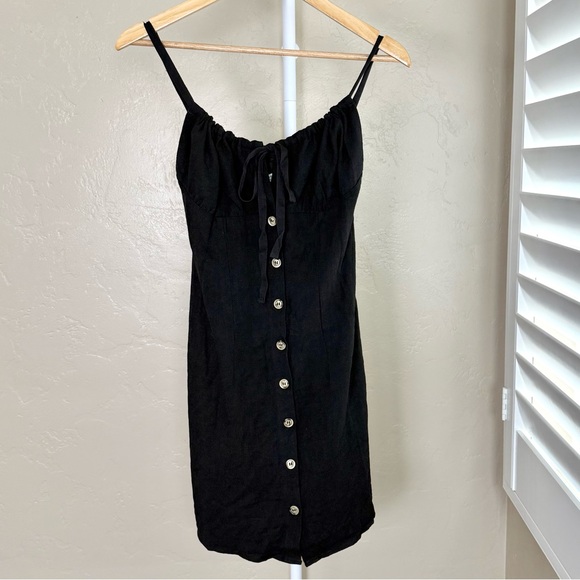 Commense Darling Linen Button Front Mini Dress Black XS NWT Cotton Linen - Picture 2 of 8